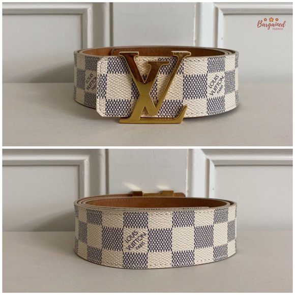Authentic Louis Vuitton Damier Azur Canvas Leather Gold LV Initials Belt 95/38 main image 9